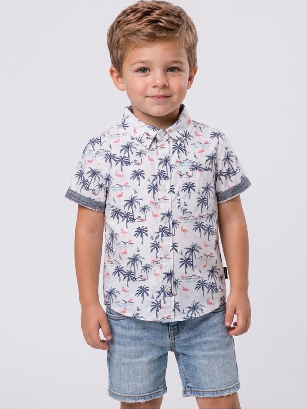 Kenneth Cole Kids Palm and Flamingo Print Shirt